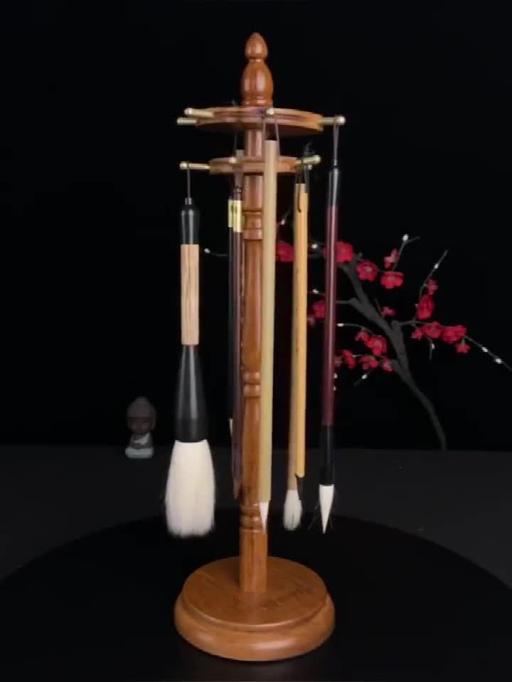 Chinese Japanese Calligrapghy Rotatable bamboo disk pen hanging，Brush Hanger Drawing Brush Holder.